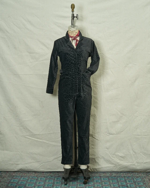 Deal Explosion Women's Velvet Coveralls in Charcoal Herringbone