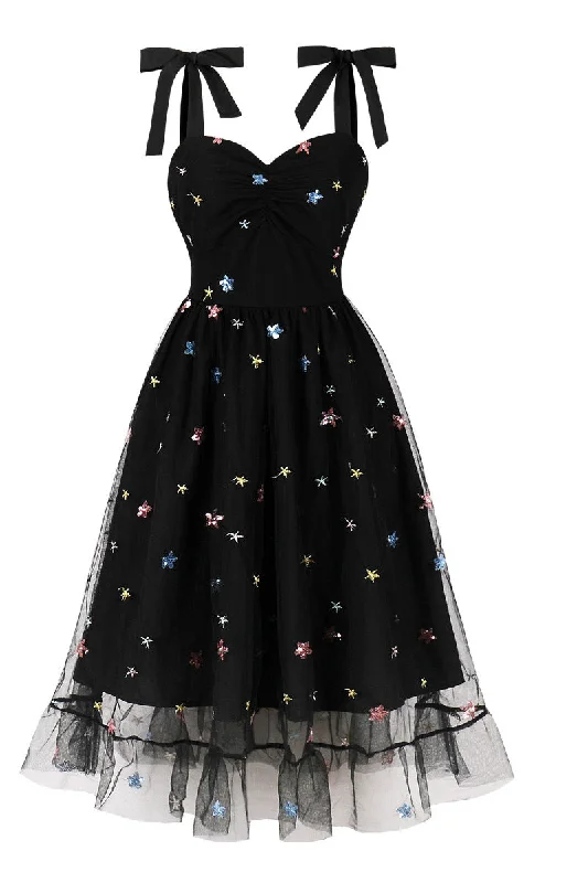 sophisticated dressBlack Mesh Short Dress with Sequin Stars