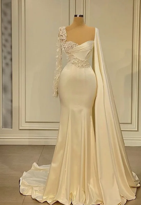 Can't Miss relaxed fit dressGorgeous Long Sleeves Appliques Beading Satin Mermaid Long Evening Dress,DS4966