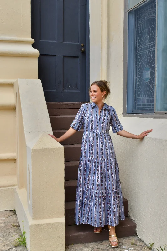 Price Rollback Grace Maxi Dress Steel Blue Stripe Final Sale