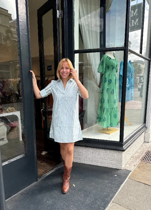 Price Drop Darren Mini Dress Short Sleeve Mint Green Stripe