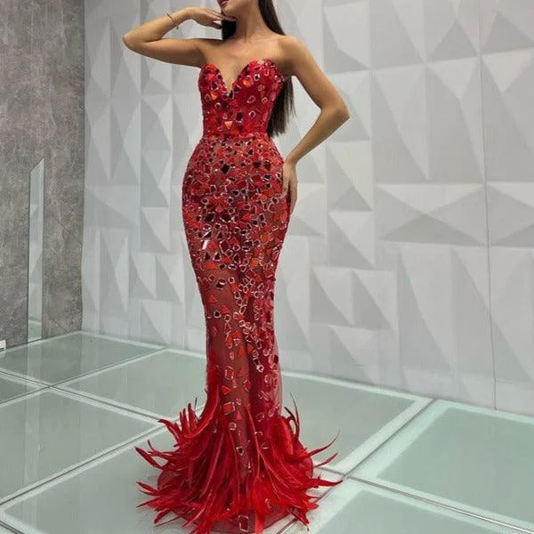Best Seller statement dressKittenAlarm - Kitt Strapless Feather Red Mirror Maxi Dress Best Seller statement dressKittenAlarm - Kitt Strapless Feather Red Mirror Maxi Dress