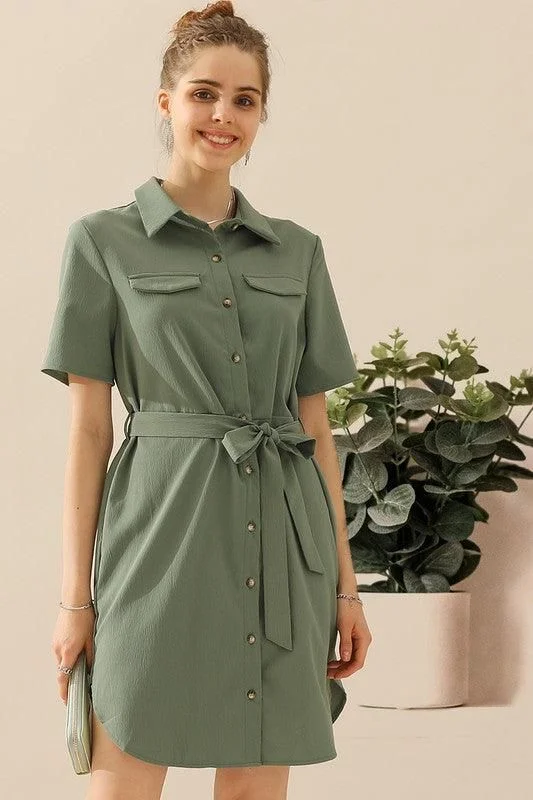Last Chance draped dressCOLLAR NECK TIED WAIST SHORT SLEDRESS