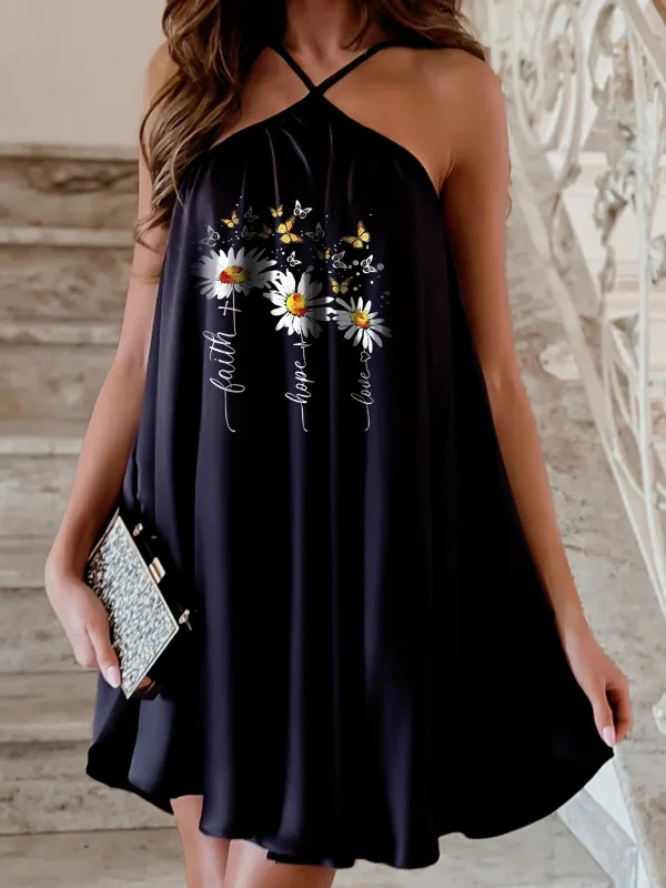 Online Only trendy bodycon dressPrint Halter Off Shoulder Sleeveless Dress