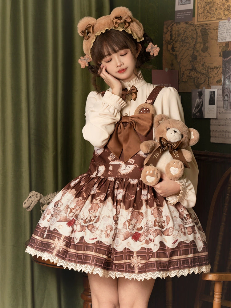 satin midi dressTo Alice~Dear Dolls~Sweet Lolita Salopette Bear Print Dress