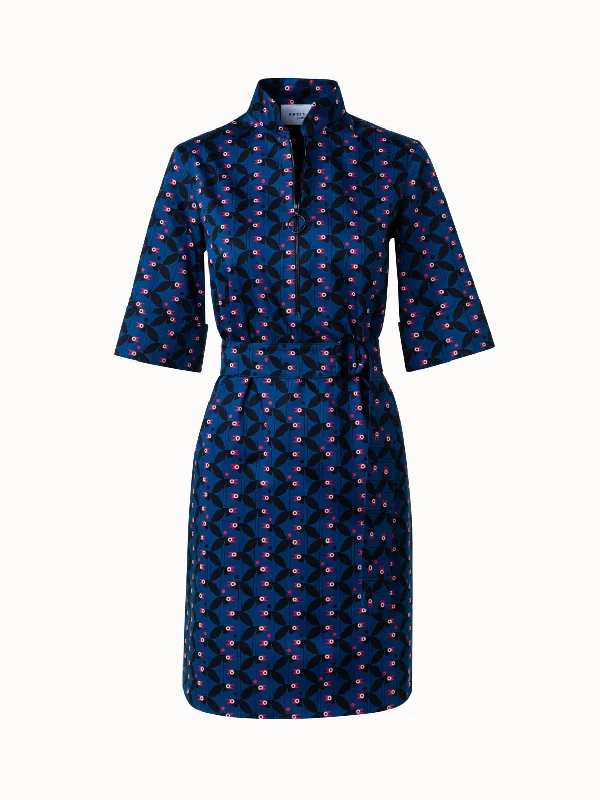 New Deals textured dressShirt Dress with Bird Print in Cotton Satin