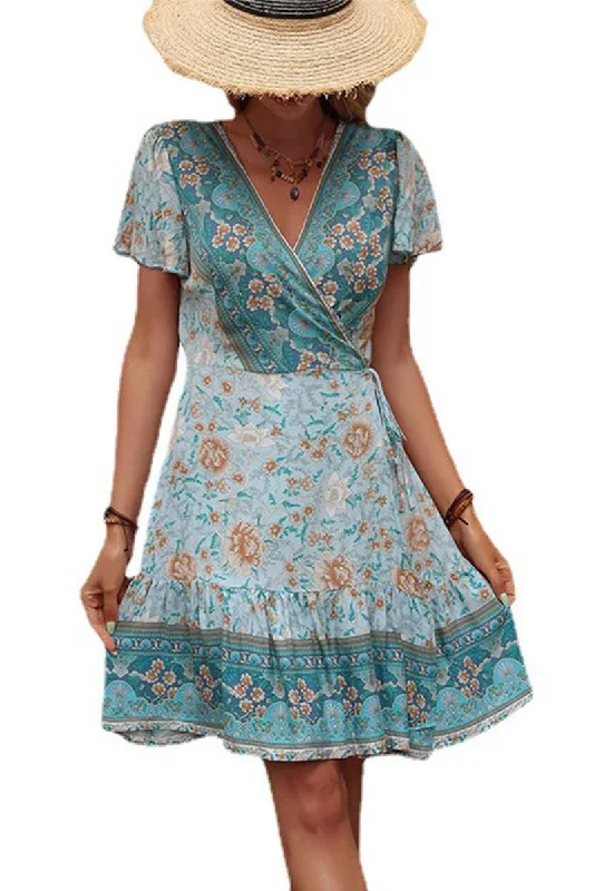 Take Advantage summer dressBOHEMIAN WRAP STYLE RUFFLED SHORT DRESS