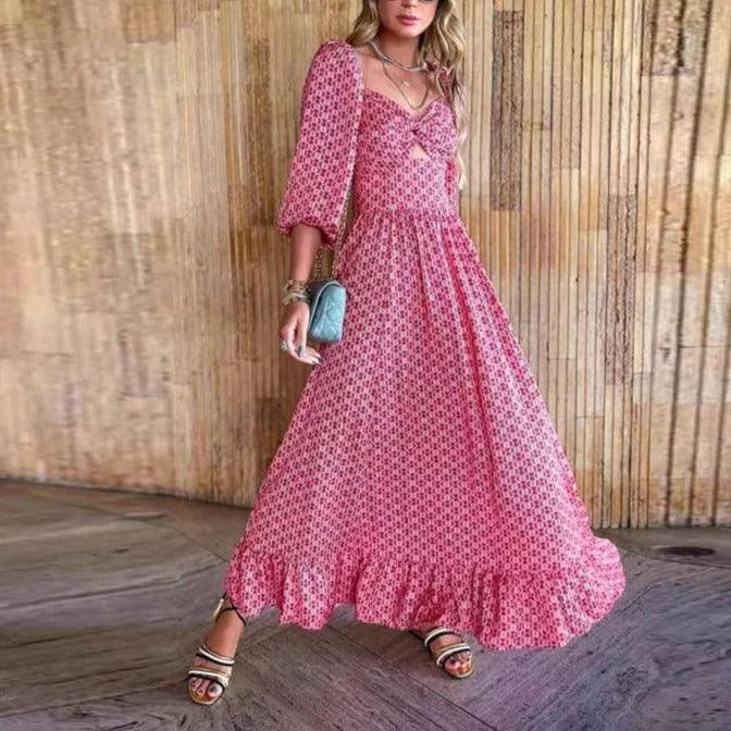 Deep Discounts comfy dressKittenAlarm - Ella Puff Sleeves Ruffle Hem Maxi Dress