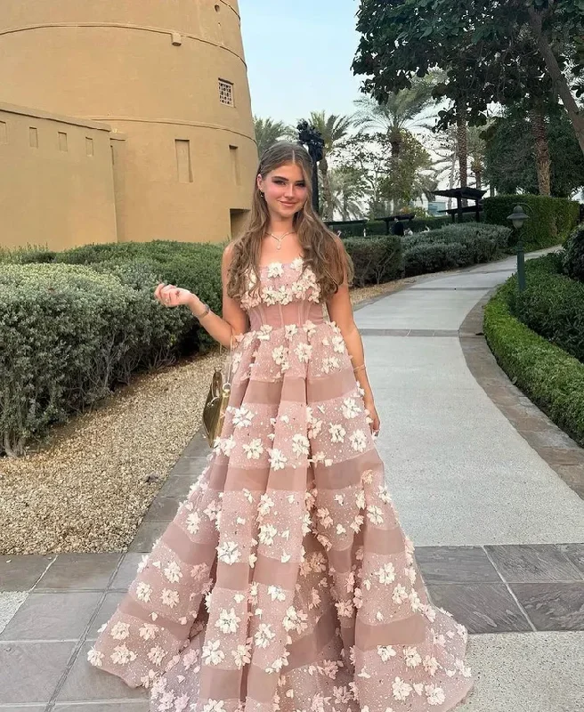 Fantastic Offers t-shirt dressDusty Pink Strapless Floral Appliques A-Line Evening Gown, DP2625