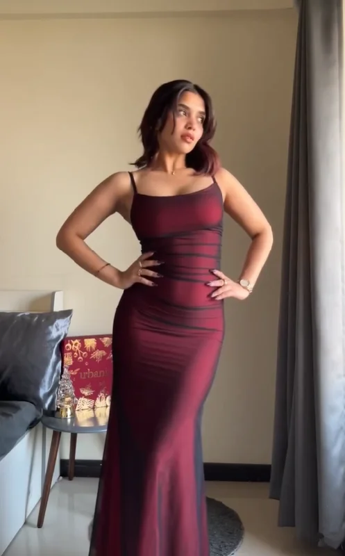 Best Deals satin dressBurgundy Straps Sheath Vintage Long Party Dress, DP2569