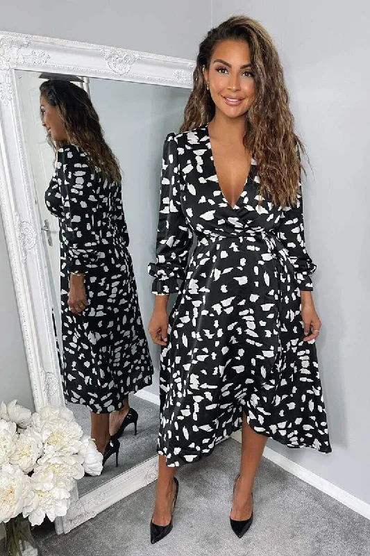Discount Days vintage dressJolena Black and White Wrap Style Midi Dress