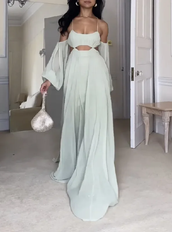 Sale Event casual evening dressLight Blue Off The Shoulder A-Line Elegant Long Party Dress, DP2591