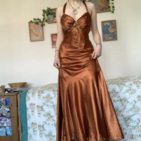 Unmissable Offer fitted bodycon dressCaramel Sweetheart A-Line Satin Beading Vintage Long Evening Dress, DP2517