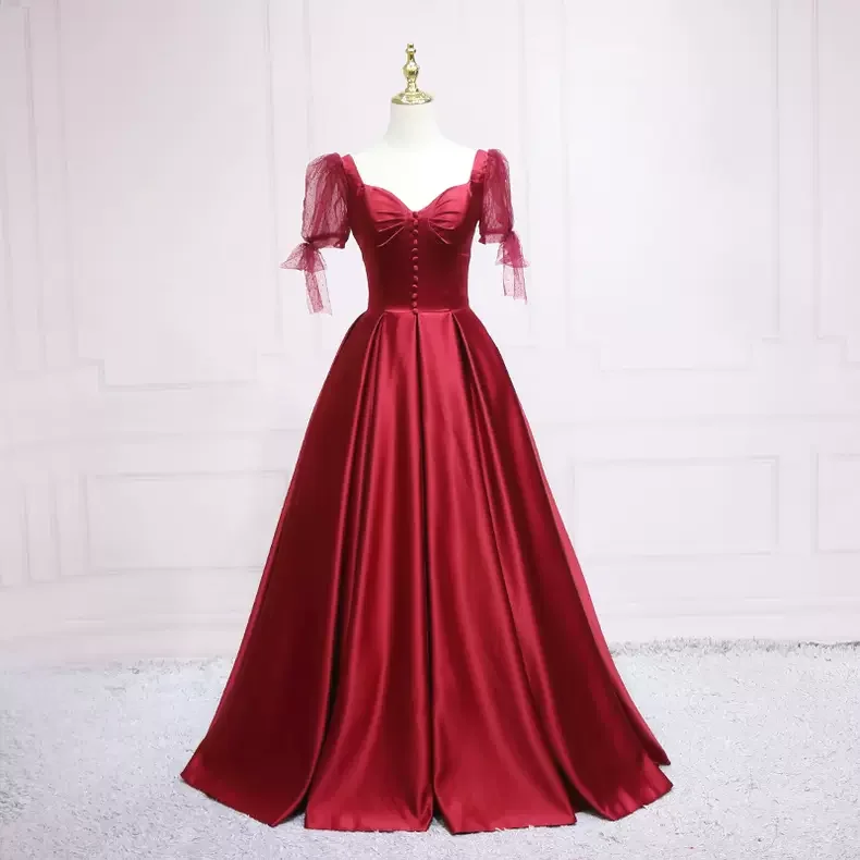 flowy evening dressBurgundy Satin Prom Dress A-line Prom Dress s20