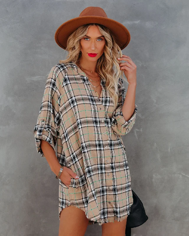 Inventory Reduction flowy dressTucker Cotton Blend Pocketed Plaid Button Down Tunic