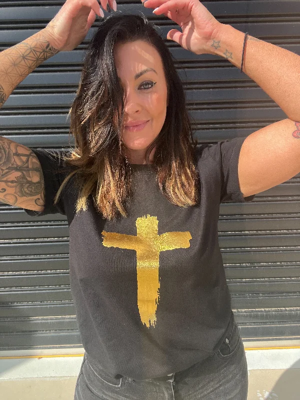 Steals and Deals satin dressGold Cross Tee