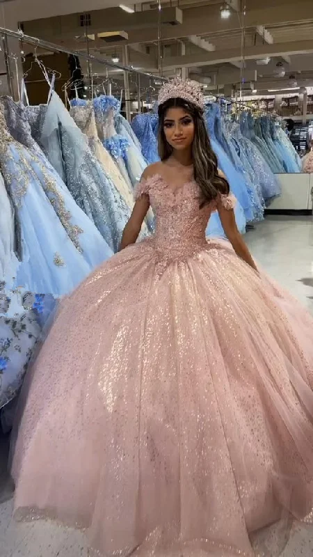 velvet dressBeautiful Off The Shoulder Blush Pink Quinceanera Dress Glitter Blush Pink Ball Gown Y391