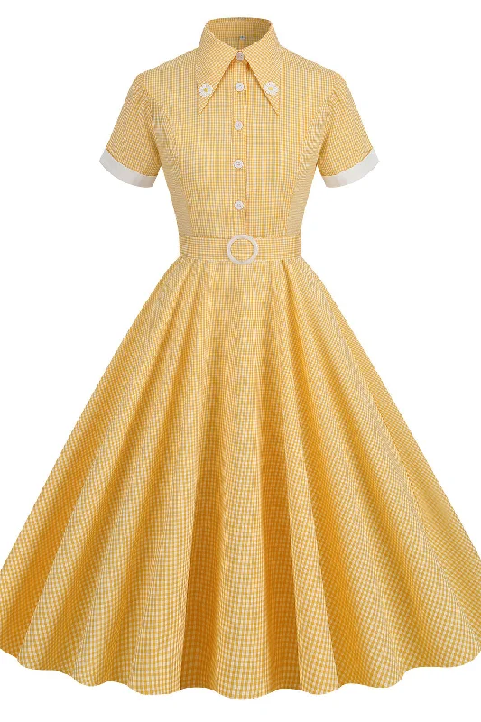 ashionable dressShort Sleeves Yellow Daisy Swing Dress