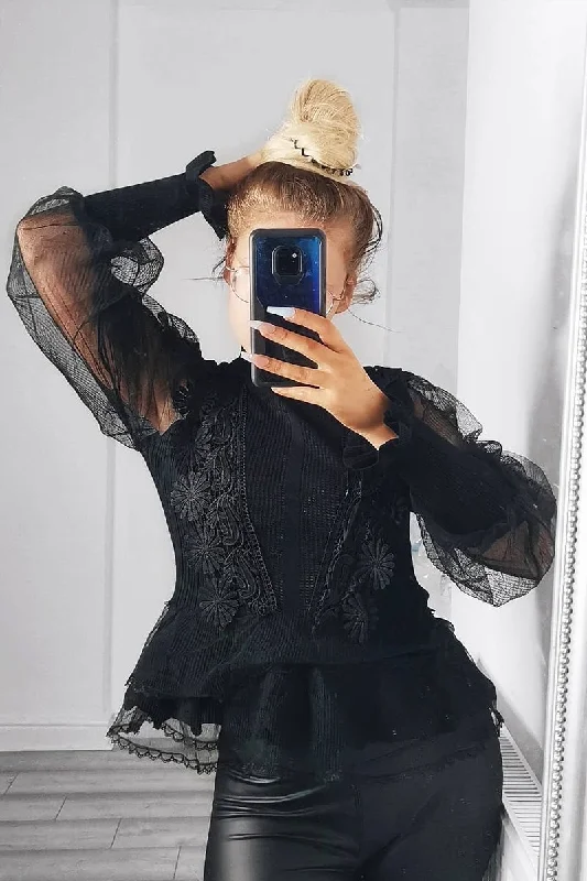 Special Promotion sports pullover sweatshirtBlack Lace Panel Net Sleeve Jumper - Dalila Special Promotion sports pullover sweatshirtBlack Lace Panel Net Sleeve Jumper - Dalila