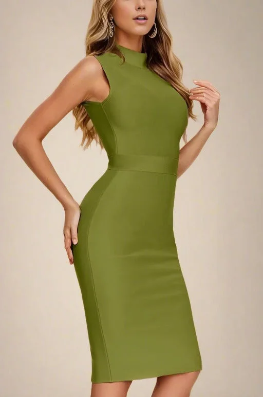 fitted cocktail dressGrace Bandage Midi Dress - Olive Green