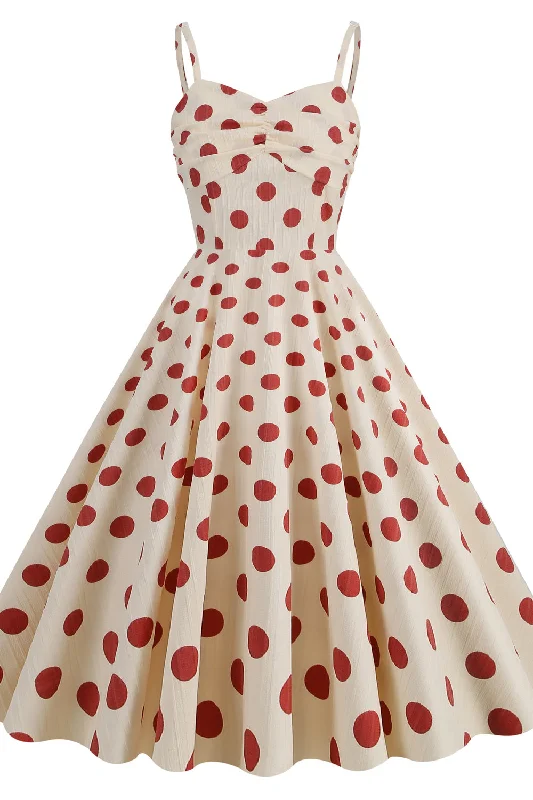 summer dressStraps Ivory and Red Polk Dots Swing Dress