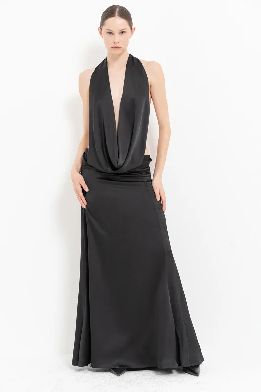 Season Finale Sale BLACK UVA SATIN DRESS