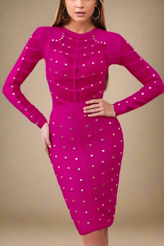 stylish party dressRosa Long Sleeve Bodycon Dress - Neon Purple