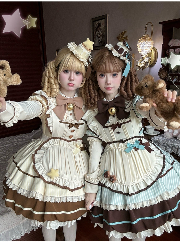 high-waisted dressSakurahime~Berry Bubble~Kawaii Lolita OP Tiered Ruffles Apron Lolita Dress