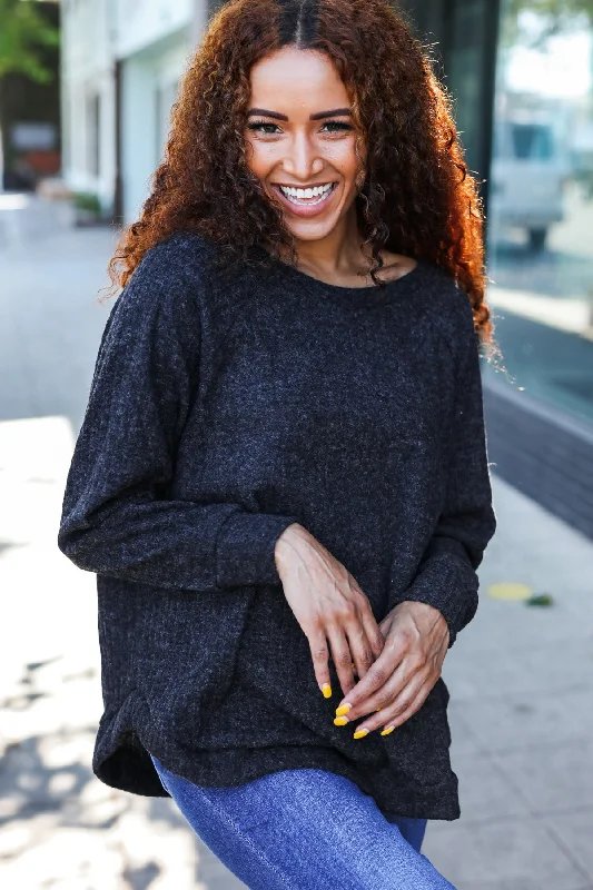 Price Drop Black Brush Ribbed Sweater
