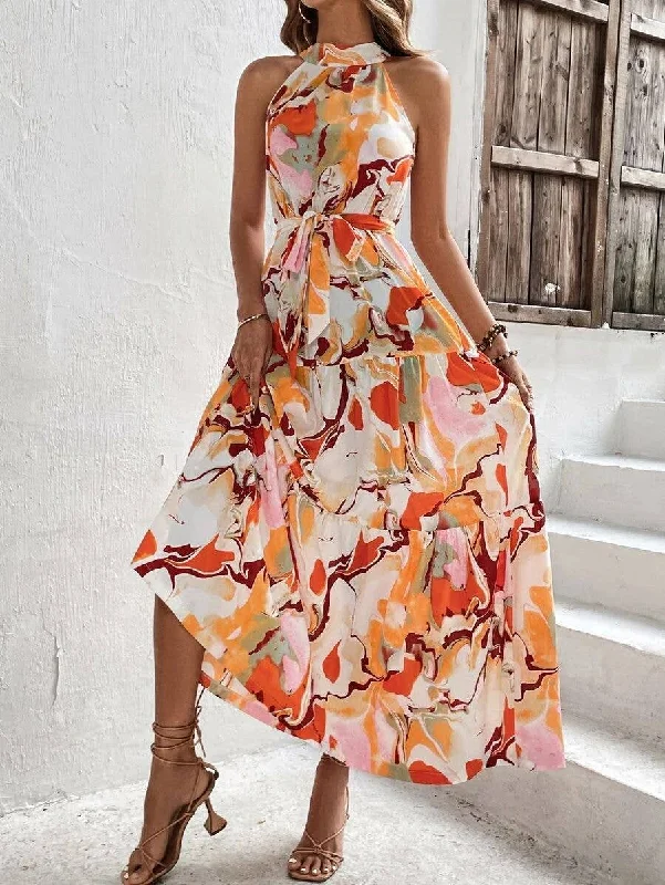 Huge Discounts tiered dressBOHO PRINT SLEEVELESS DRESS WITH LARGE RUFFLES_CWDMD1808