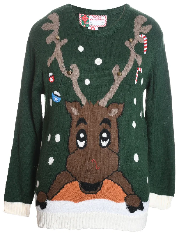 Midnight Madness Dark Green Christmas Jumper - M
