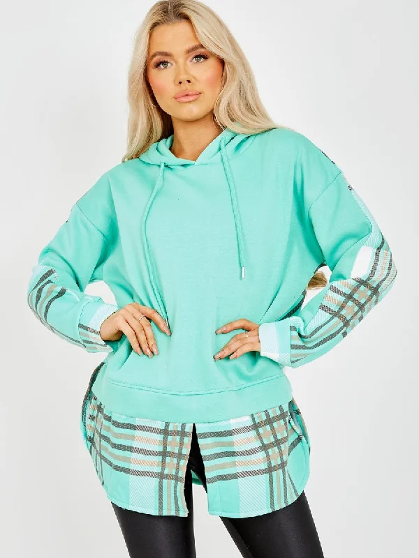 Final Clearance satin midi dressZola Mint Check Tartan Contrast Hoodie