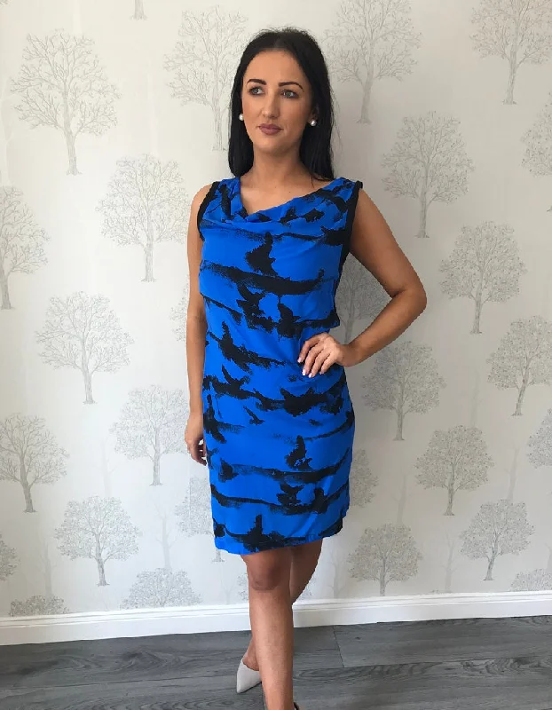 Year-End Clearance casual knit dressEris Blue Pattern Midi Dress