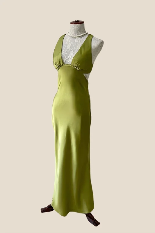 cocktail dressPlunge Neck Green Cutout Sheath Long Dress