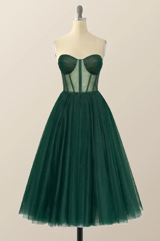 structured dressSweetheart Emerald Green Tulle A-line Midi Dress