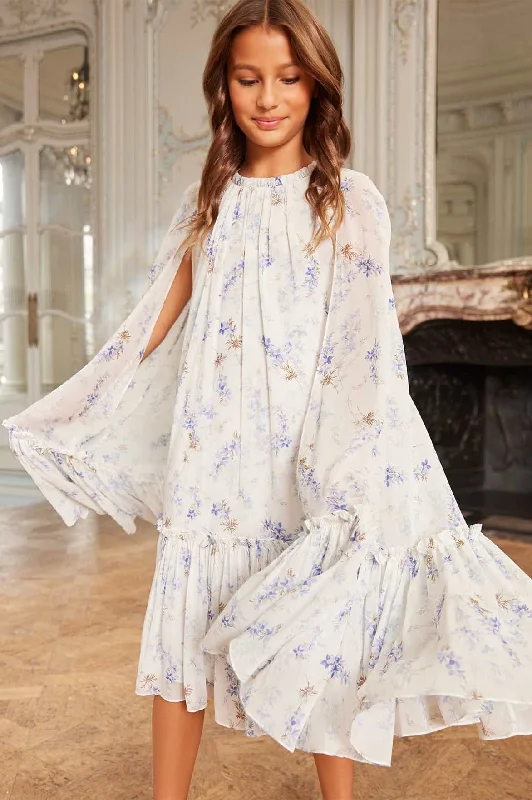 Don't Miss Ophelia Ditsy Chiffon Cape Kids Dress