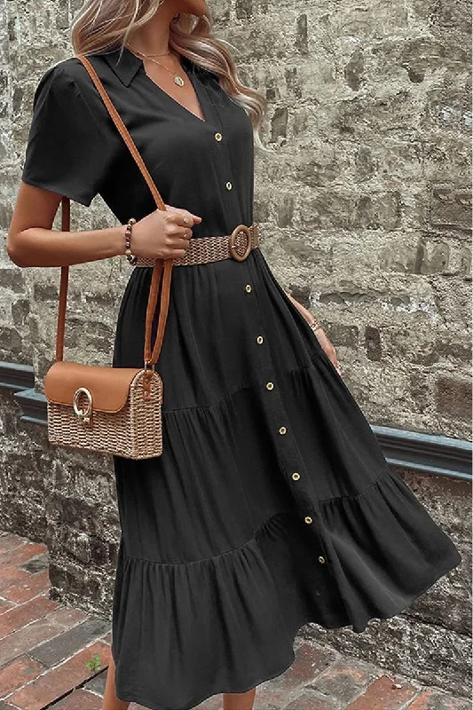 Instant Discount elegant evening dressSHORT SLEEVE BUTTON UP CAKE DRESS