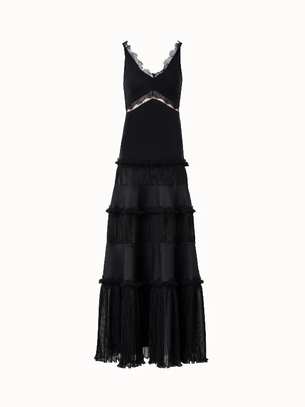 Bargain Blast party dressLong Silk Crêpe Dress with Lace Details
