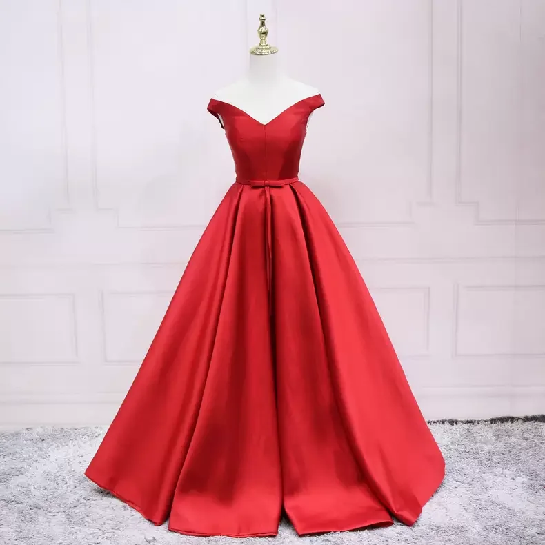 wool dressElegant Off The Shoulder Red Satin Prom Dress s29