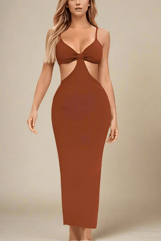 midi dressAria Bodycon Day Maxi Dress - Tan Brown