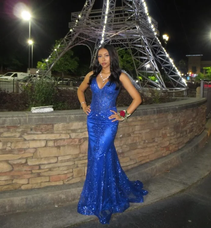 New Deals off-the-shoulder dressRoyal Blue Straps V Neck Mermaid Black Girl Formal Prom Dress, DP2593