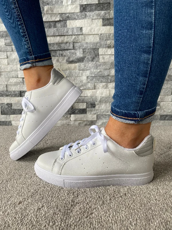 Seasonal Sale spaghetti strap dressEmmy White and Silver Detail Laced Trainer