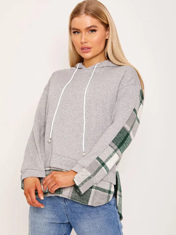 Extra Savings printed dressPolly Grey and Green Check Tartan Contrast Hoodie