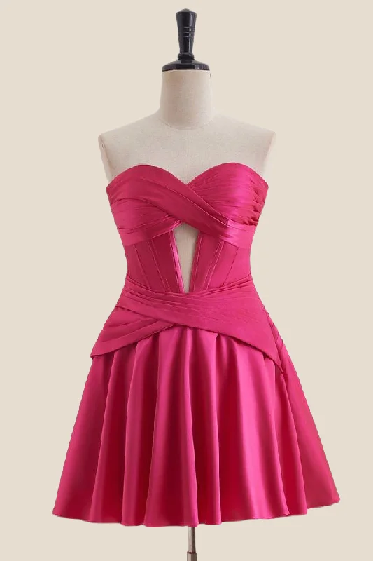 evening dressSweetheart Hot Pink Keyhole A-line Short Dress