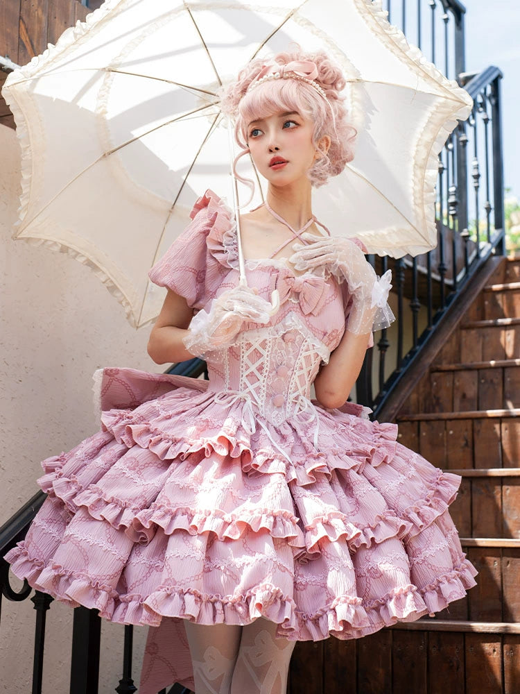 elegant shift dressOCELOT~Puff Rose~Sweet Lolita OP Princess Bow Trailing Lolita Dress