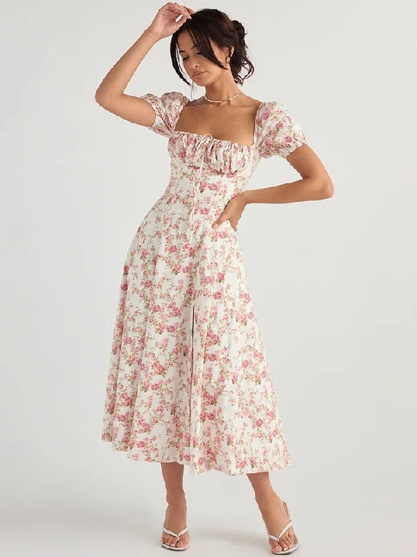 Stock Clearance Hot Milkmaid Floral Split Midi Dress