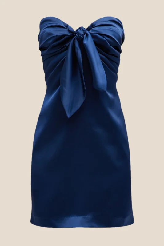 t-shirt dressStrapless Navy Blue Tie Front A-line Short Dress