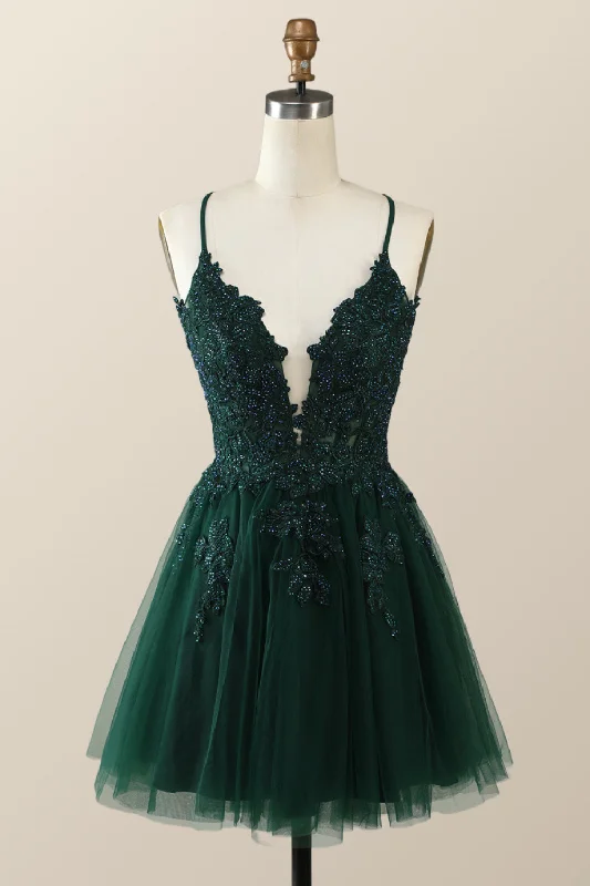 A-line dressEmerald Green Appliques A-line Short Homecoming Dress