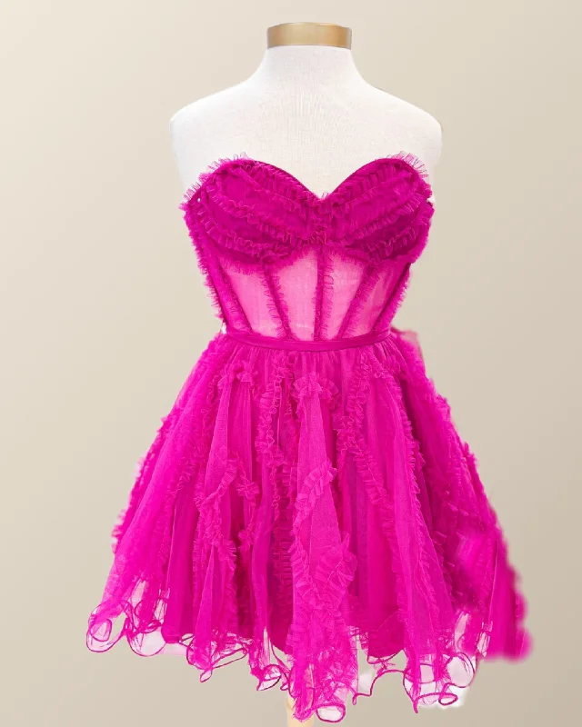 boho-chic dressSweetheart Fuchsia Ruffles Corset A-line Dress