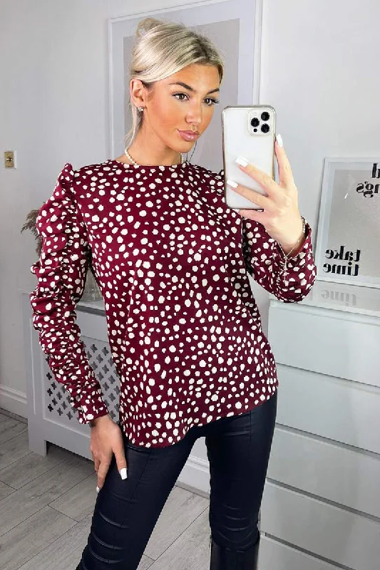 Sale Event party-ready dressMollie Plum Spot Print Gathered Sleeve Top